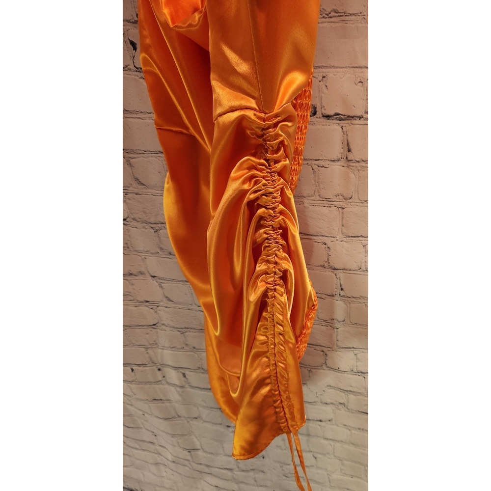 WILD FABLE Tangerine‎ Orange  Draped Neckline Ruched Mini Dress Medium - Picture 4 of 9